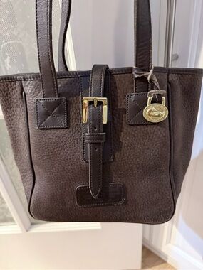 Vintage Dooney & Bourke Brown Leather Pebbled Tote with Gold Hardware
